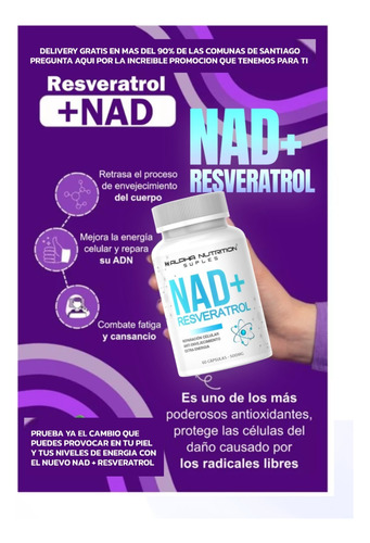 3 Frascos Nad + Resveratrol Original 60 Caps. Envio Gratis