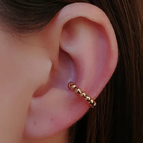 Kit 10 Piercing Argola Orelha Fake Dourado Bolinhas Atacado