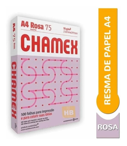 Resma Papel Chamex Color Rosa A4 75 Grs 500hjs Laser Inkjet