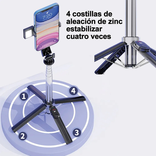 Palo Para Selfie CuadriPod Con Bluetooth Y Lámpar