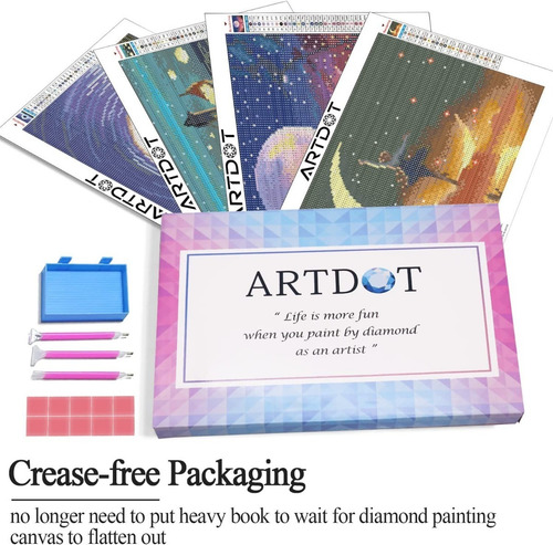 Imagen 6 de 7 de 5d Pintura Por Diamantes Kit Moon Night / Pack De 4 Unidades