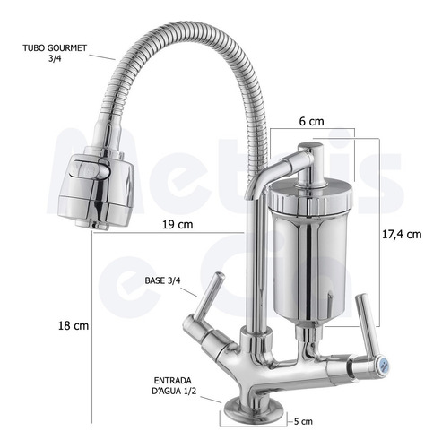 Torneira Metal Inox Filtro Gourmet Pia Mesa Cozinha Bancada