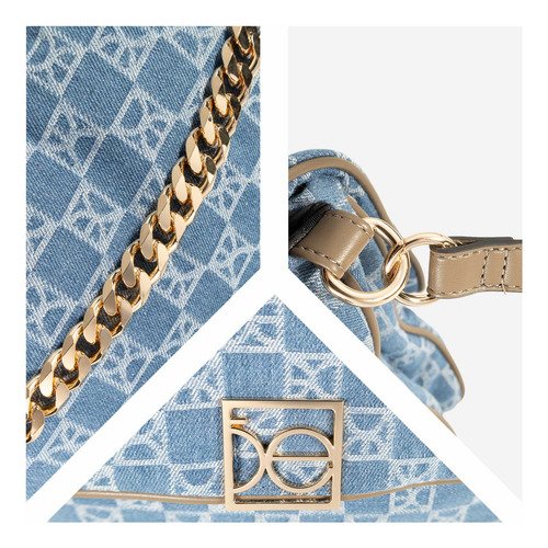 Bolsa Satchel Cloe Para Mujer Insignia Metálica En Iniciales Color Azul