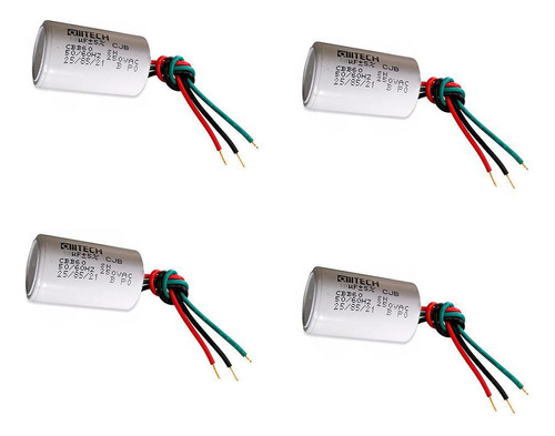 Kit 4 Capacitores 3fios Metalizados Motor 4uf+8uf 250vac Mvm