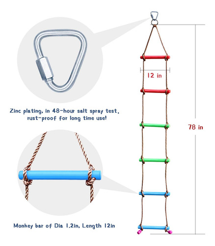 Escalera De Cuerda De 6.6' Con 3 Obstáculos Ninja
