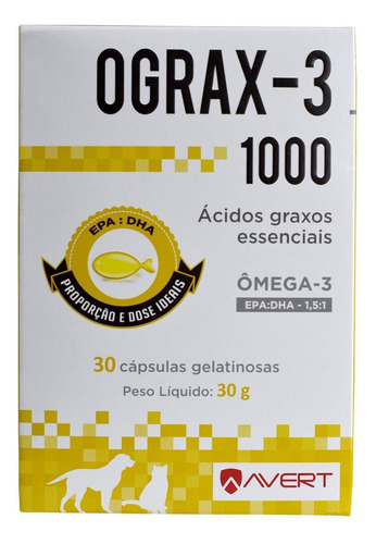 Ograx 3 1000 Ômega 3 Cães E Gatos 30 Cápsulas