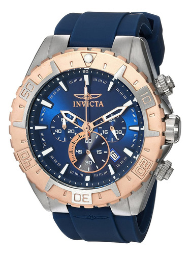 Reloj Invicta Aviator 22523 Silicona Azul Oro Rosa Elegante