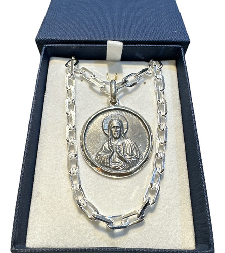 Medalla Sagrado Cora. Liso 3,1cm Cadena 60cm Plata 925 Tuset
