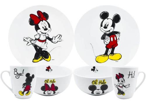 Vajilla De Porcelana Mickey Y Minnie Mouse Disney 12piezas
