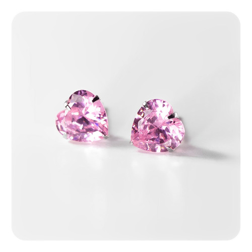 Aretes Punto De Luz Zircón Corazón Rosa Joya Plata 950 10mm