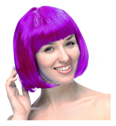 Peluca Morada Con Flequillo Para Fiestas, Talla Única