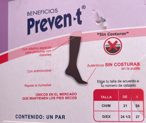 7 Pares Calcetas Preven-t Dama Pie Diabetico Ventilada Larga