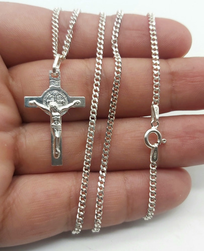 Imagen 3 de 8 de Colgante Cruz Chica Y Cadena Plata Italiana Hombre Unisex