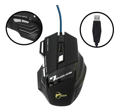 Mouse Gamer Cable Trenzado Usb Y Luz 4000 Dpi 4 Botones (x11