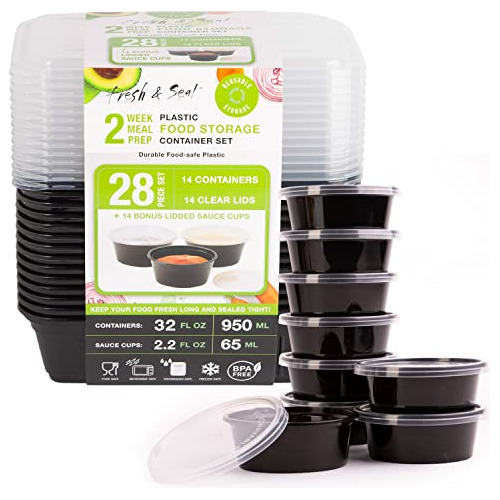 Plastic Meal Prep Container Set (28 Pieces) - 32 Oz Foo...