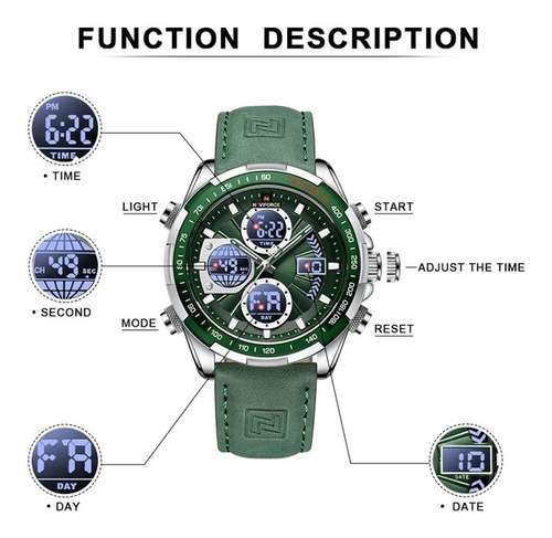 Reloj militar verde analógico digital para hombre Naviforce