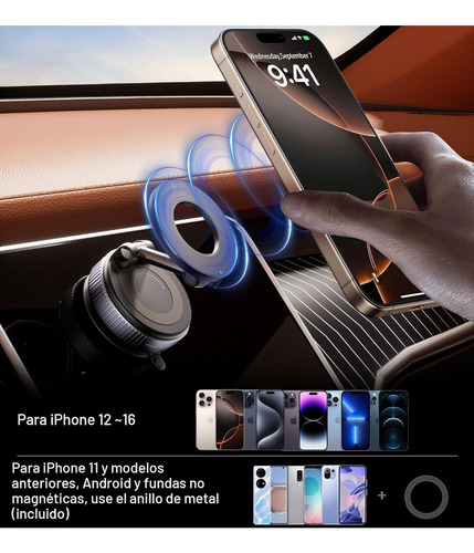 Soporte Celular Auto Magnético 360° Con Ventosa Premium Negro