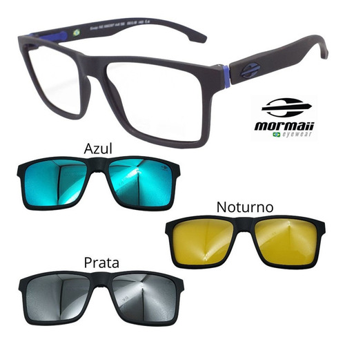 Armação Mormaii Swap Ng 6098 Oculos Preto A41 + 3 Clipons