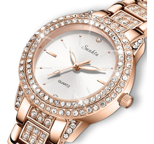Reloj pulsera SUNKTA ST6703A con correa de acero inoxidable color oro rosa - fondo blanco