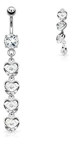 Aros - 14g 316l Heart Cascade With Clear Cz Belly Button Rin