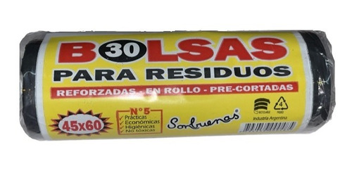 Bolsas Residuos 45x60 Reforzadas Resistentes En Rollo X 30u