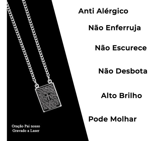 Colar Escapulário Oração Pai Nosso Feminino Masculino Prata Cor Prateado
