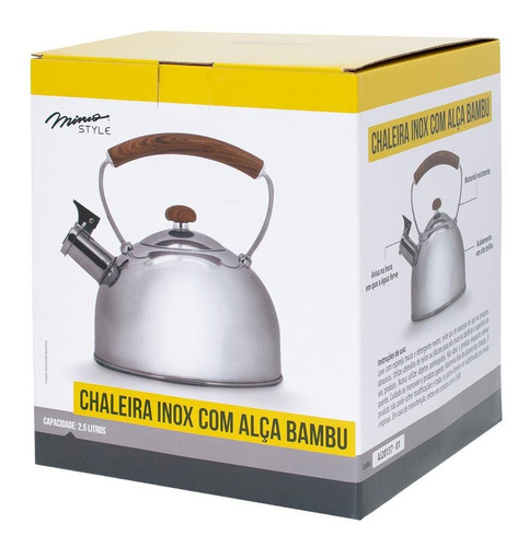 Chaleira Com Apito Em Aço Inox Prata 2,5l Mimo Style