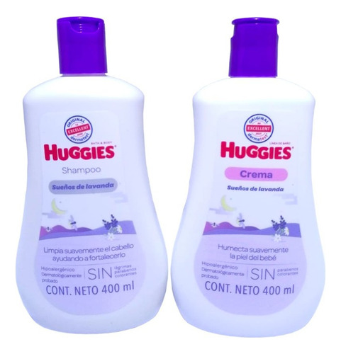 Pack Crema + Shampoo Huggies Sueños De Lavanda 400ml C/u