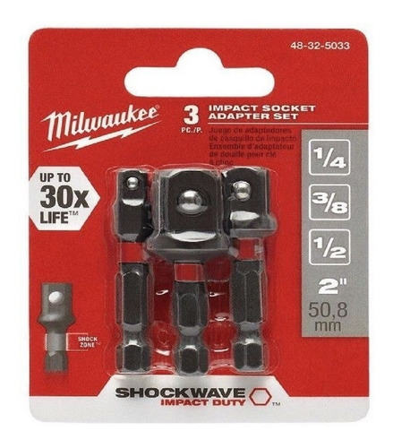 Socket Adaptador Impacto 3pzas Hexagonal 48325033 Milwaukee