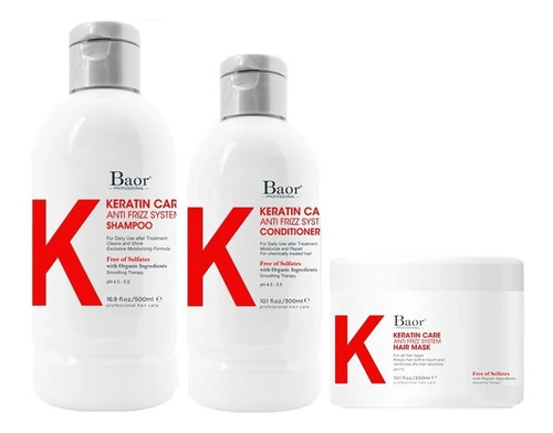 Shampoo + Acondicionador + Mascarilla Baor K Keratin Care