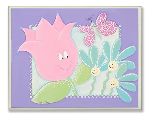 The Kids Room By Stupell Happy Flowers With Butterfly Rectan