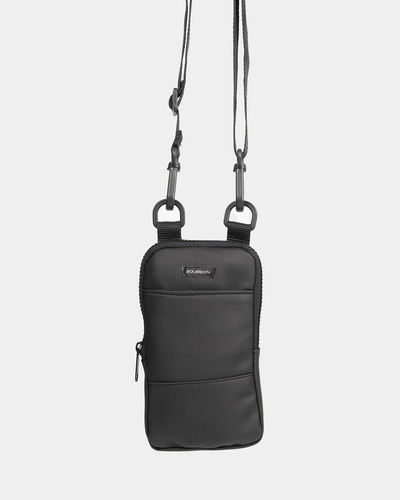Cartera Bandolera Porta Cel En Cuero Sintético Negro Bourbon Negro Lisa Níquel Negro