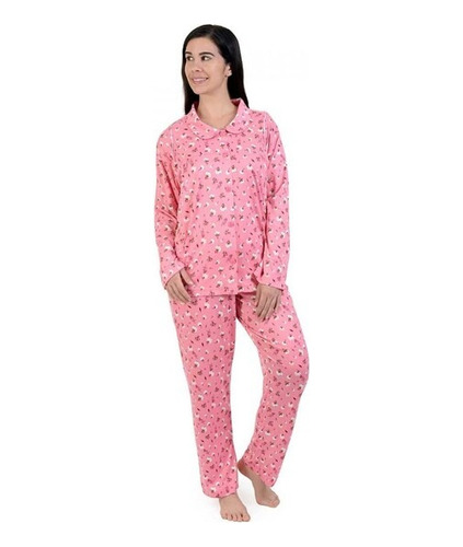 Conjunto Pijama Polar Rosa Pantalón Y Camisa
