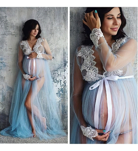 Kimono Materno Fotografía Embarazada Bata Larga Vestido 