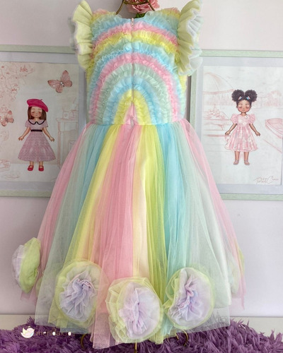 Vestido De Festa Infantil Luxo Arco Íris Candy Colors Ateliê