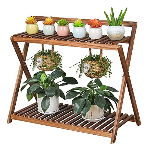 Indoor Plant Stand For Multiple Plants 2 Tier Wood Corn...