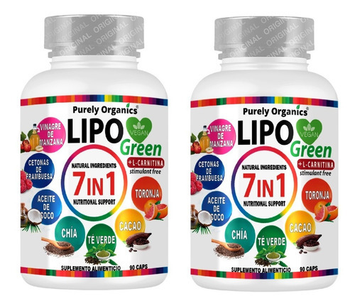 Combo 2 Lipo Green 7 In 1- Organico 100% -90 Capsulas Sabor Sin Sabor