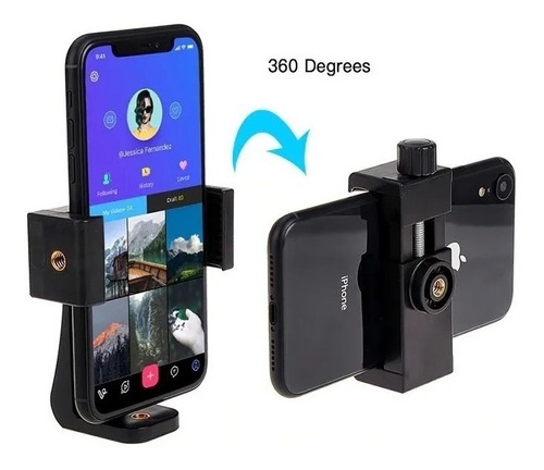 Suporte Clip Rotativo Celular, C Rosca 1/4 P Tripé Cor Preto