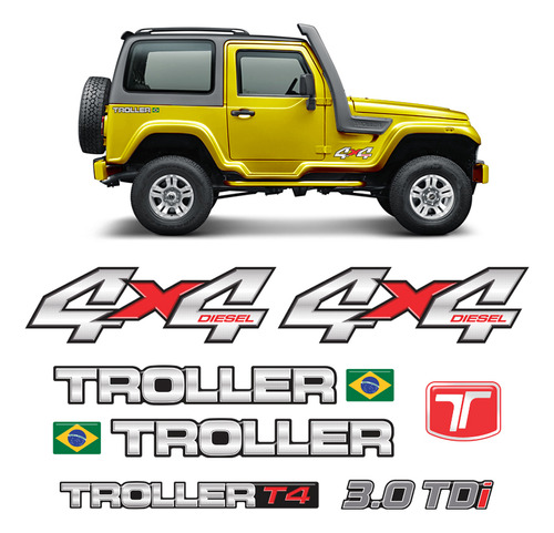 Adesivos Emblema Troller T4 4x4 Diesel 3.0 Tdi 2011 Completo