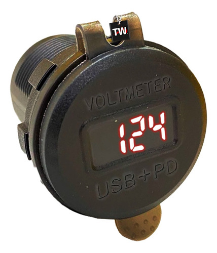 Tomada Carregador Carro Usb Tipo C Pd3.0 Voltimetro Vermelho