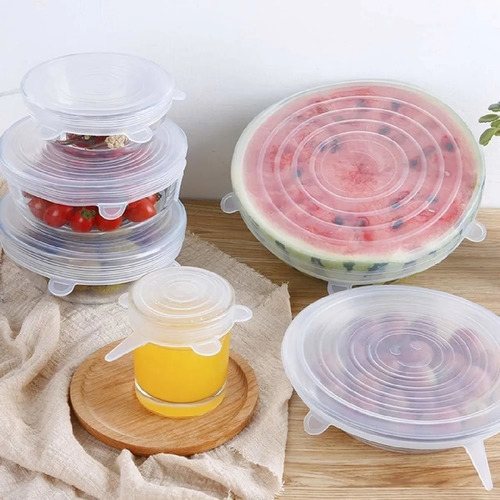 Tapas De Silicona Ajustables Reutilizables Herméticas X6 Unid Universales Redondas Antiderrame Conserva Alimentos Apto Microondas Freezer Lavables Ecológicas Cocina Hogar