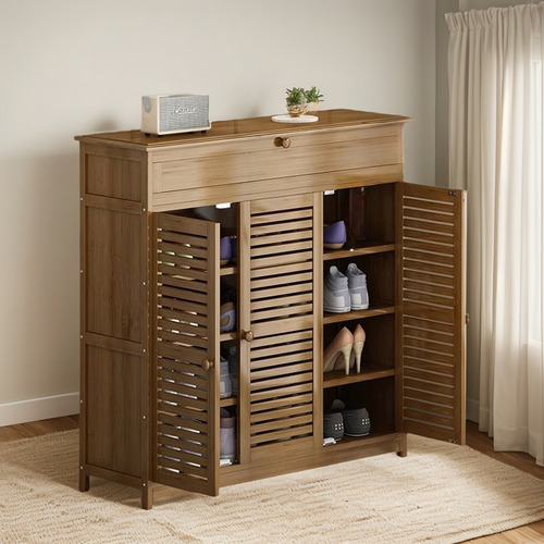 Mueble Para Zapatos De Madera Con 3 Puertas Y Cajón 99×33×99
