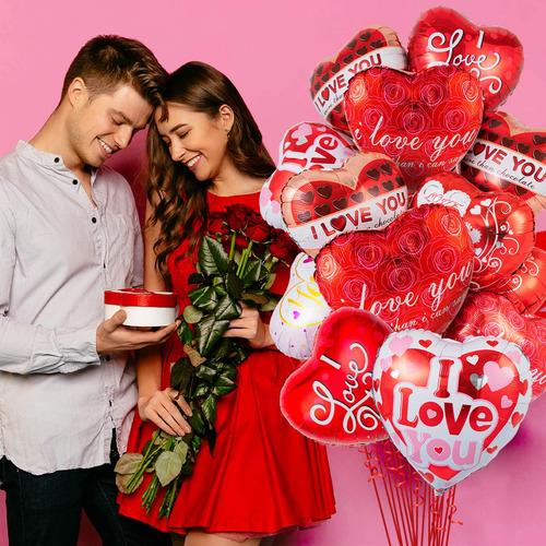 Globos De Corazon Rojos Con Frases De San Valentin 12 Piezas