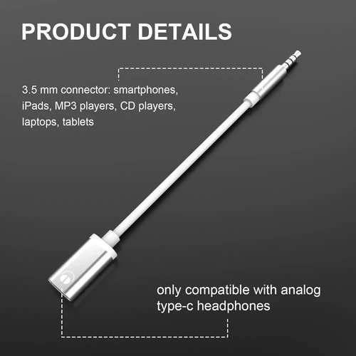 3 Pcs 3.5mm Male To Female Type C Audio Cable