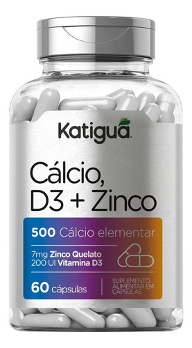 Cálcio, D3 + Zinco - 60 Cápsulas - Katiguá Sabor Sem Sabor