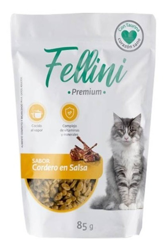 Pack Sachet Fellini Premium Cordero En Salsa 85 Grs  , 5 Und