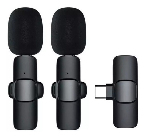Microfono De Solapa Tipo C Inalambrico Celula Lavalier Andro Color Negro