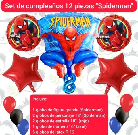 comprar Set 12 Globos Decoración Cumpleaños Spiderman Figura Grande 