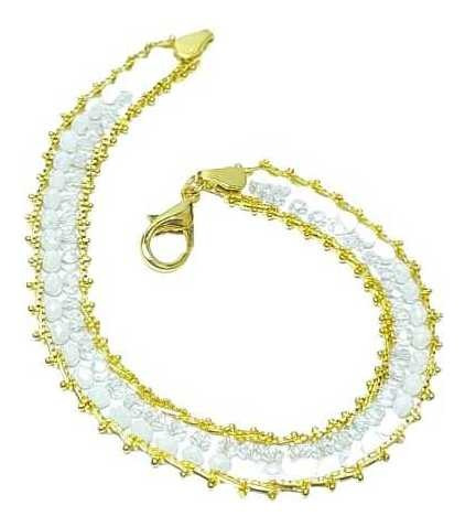 Imagen 2 de 8 de Pulsera De Obatala En Chapa De Oro Y Cristales Dobles