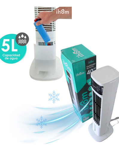 Ventilador Cooler De Piso Torre Ihom 5 Lts 93 Cm 50 Blanco Blanco Plástico 1